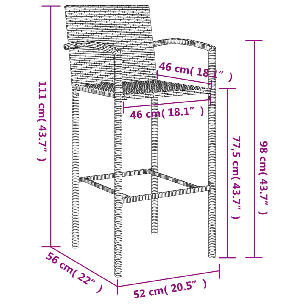 Ensemble de bar de jardin 5 pcs noir résine tressée