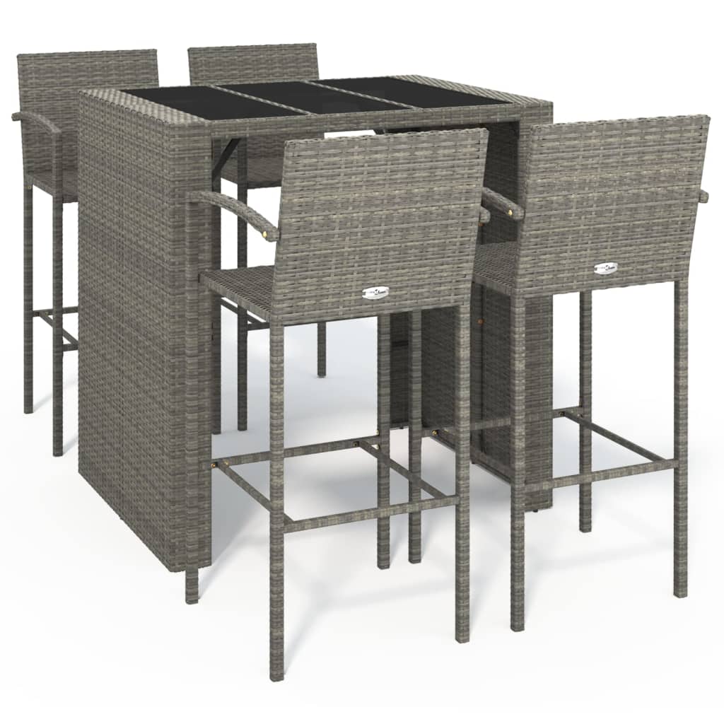Ensemble de bar de jardin 5 pcs gris résine tressée