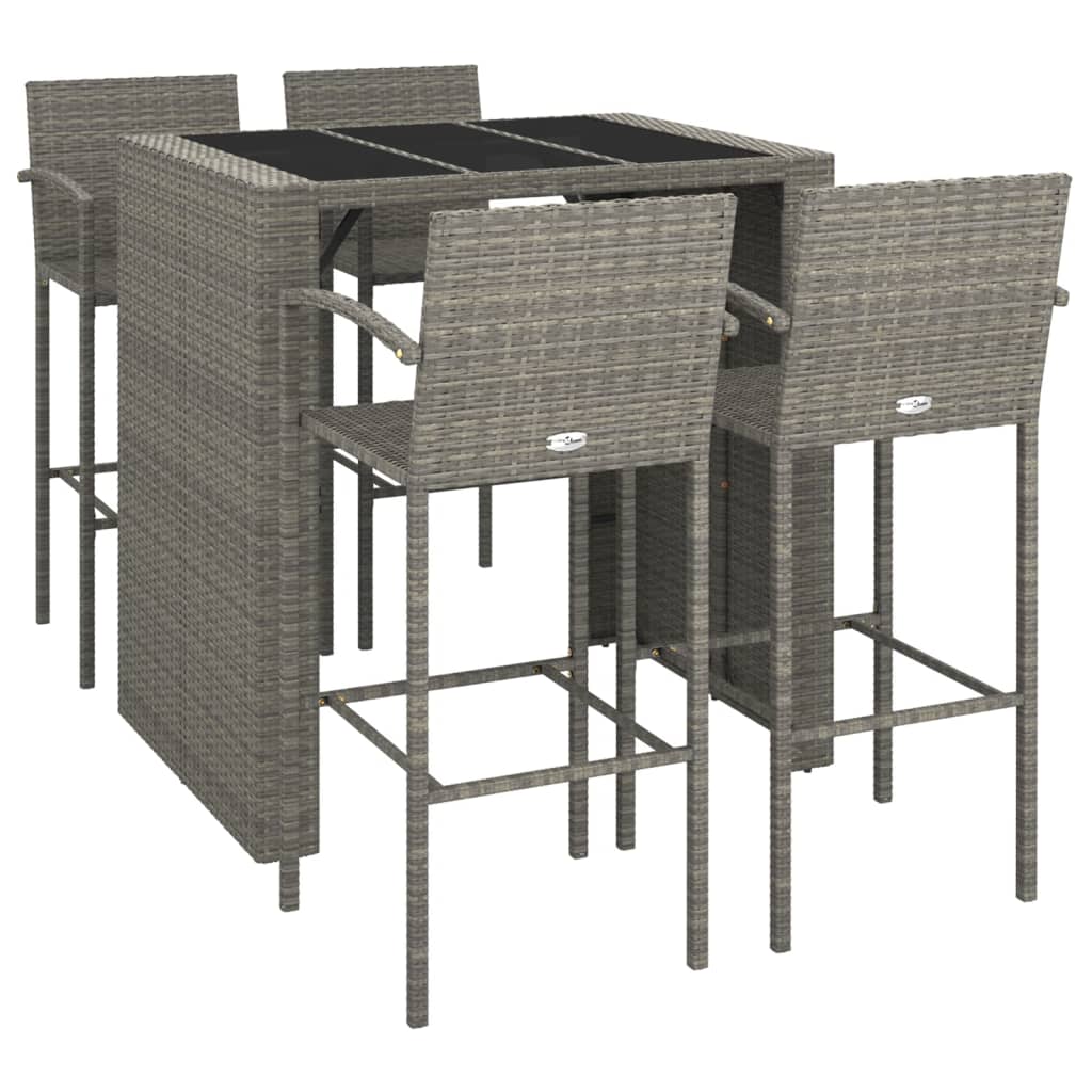 Ensemble de bar de jardin 5 pcs gris résine tressée