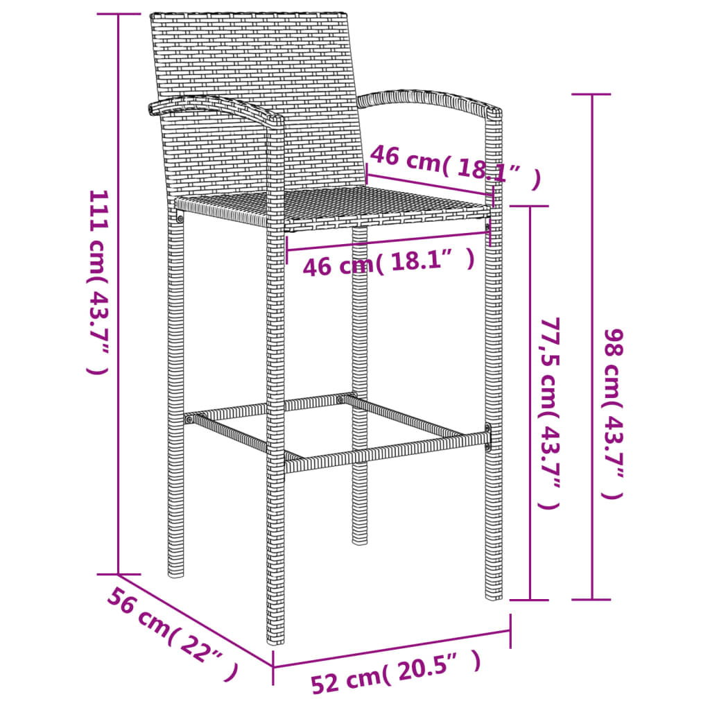 Ensemble de bar de jardin 7 pcs noir résine tressée
