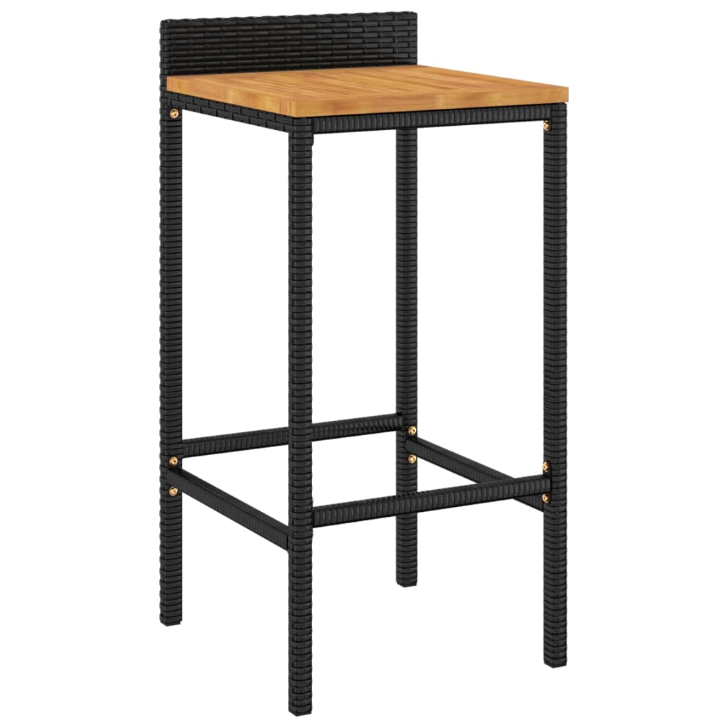 Ensemble de bar jardin 5 pcs noir poly rotin/bois massif acacia