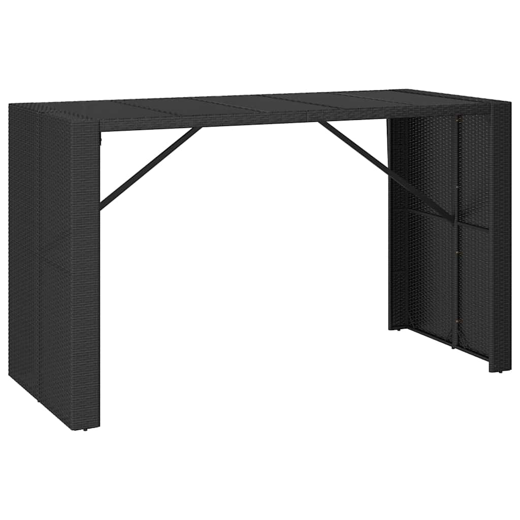 Ensemble de bar jardin 9 pcs noir poly rotin/bois massif acacia