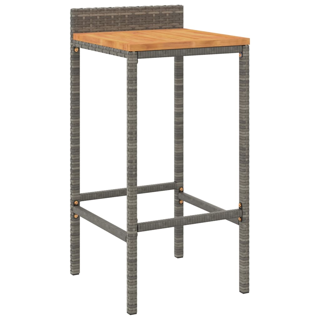 Ensemble de bar jardin 9 pcs gris poly rotin/bois massif acacia