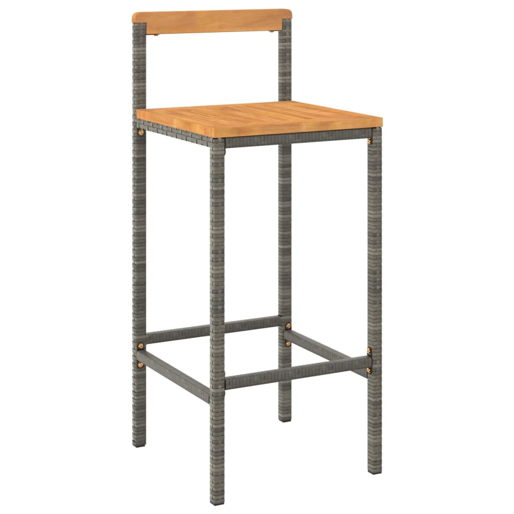 Ensemble de bar jardin 5 pcs gris poly rotin/bois massif acacia