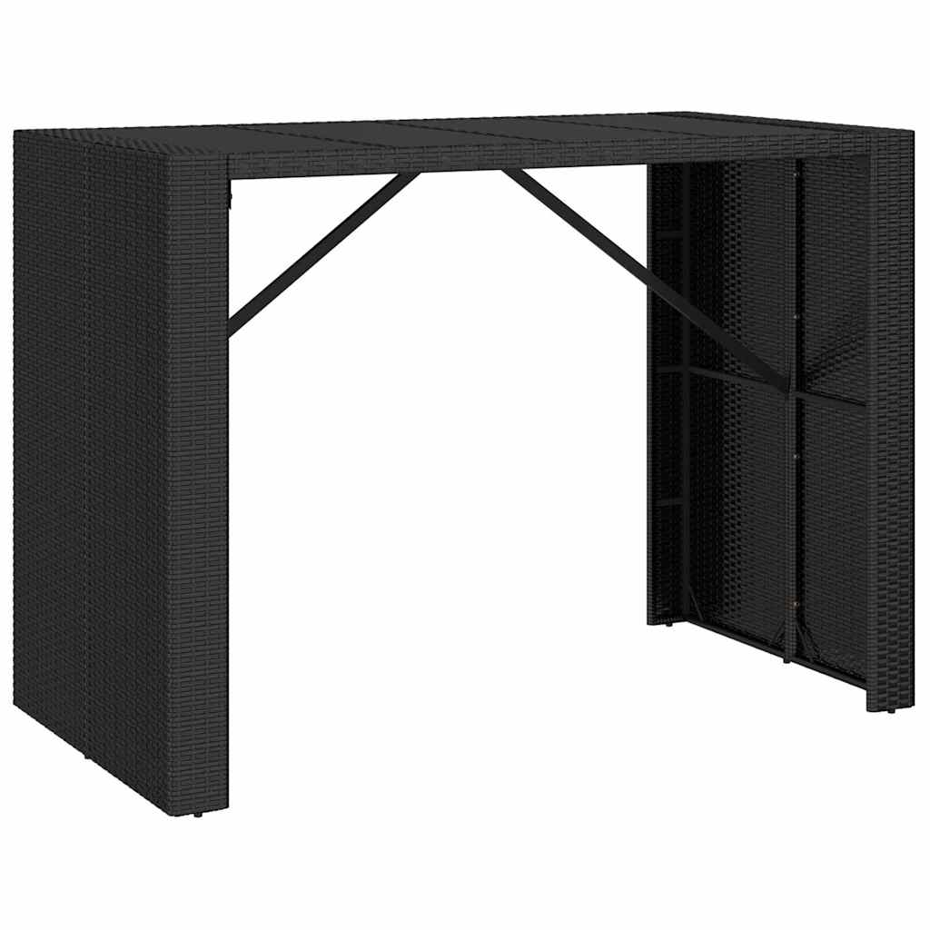 Ensemble de bar jardin 7 pcs noir poly rotin/bois massif acacia