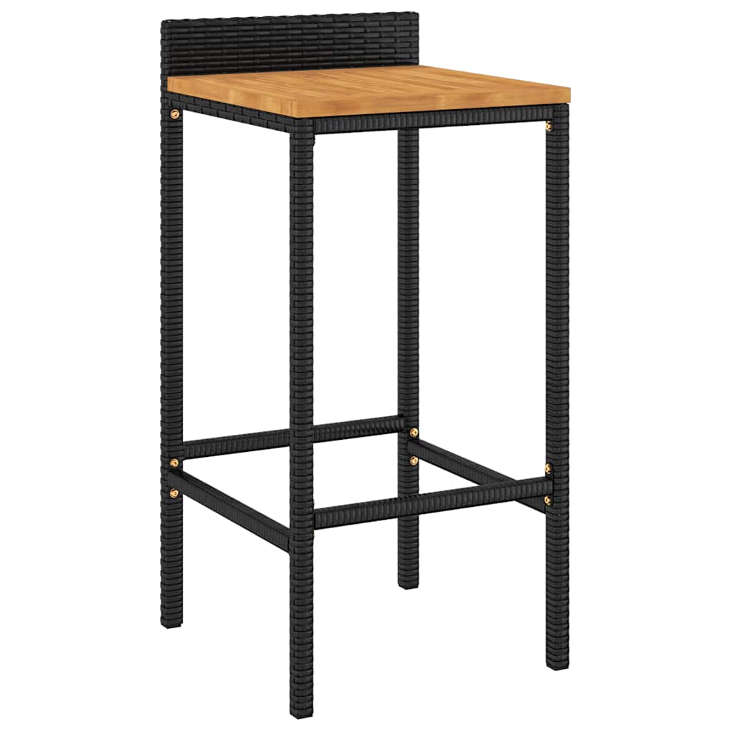 Ensemble de bar jardin 5 pcs noir poly rotin/bois massif acacia