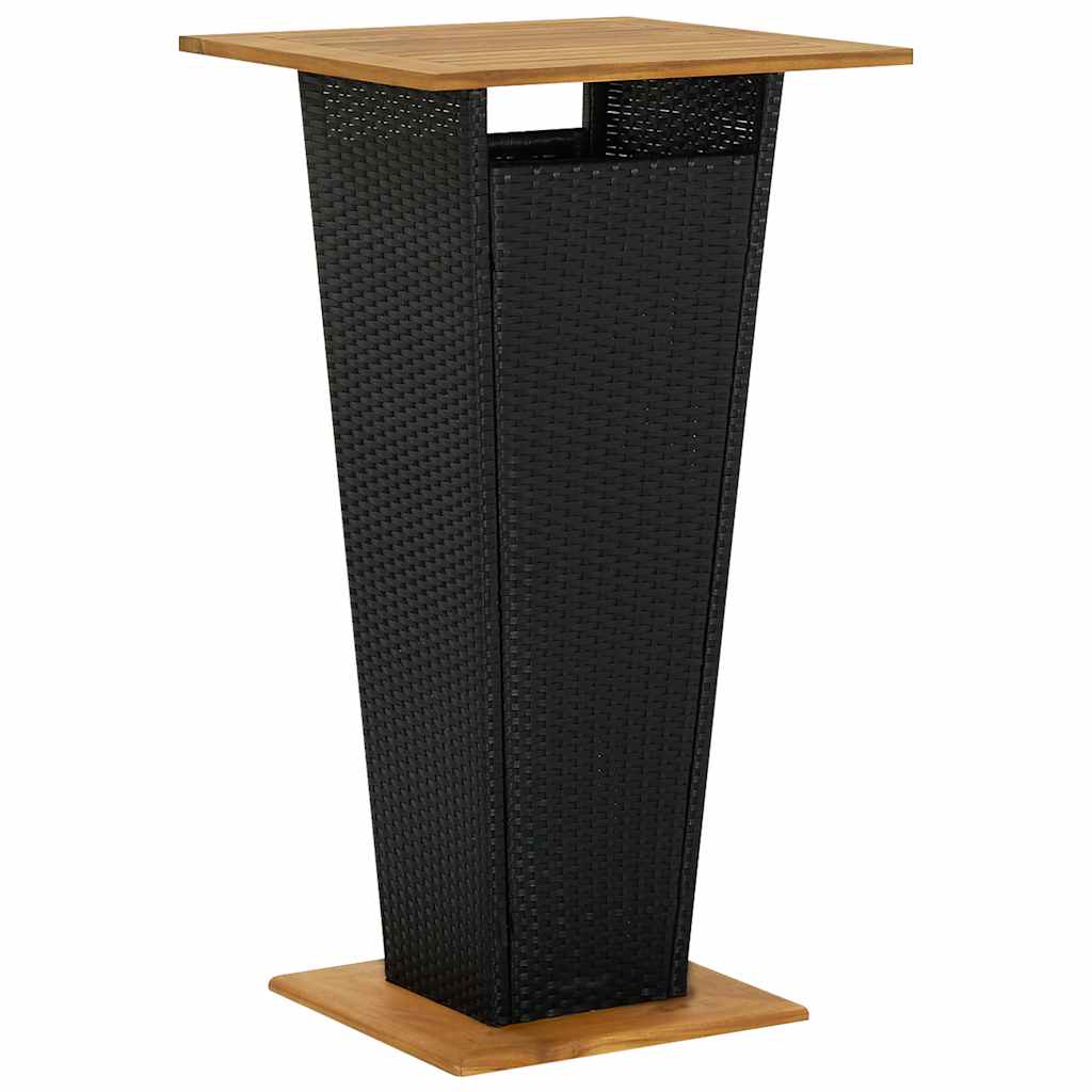 Ensemble de bar jardin 3 pcs noir poly rotin/bois massif acacia