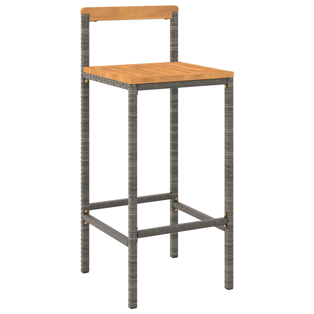 Ensemble de bar jardin 3 pcs gris poly rotin/bois massif acacia