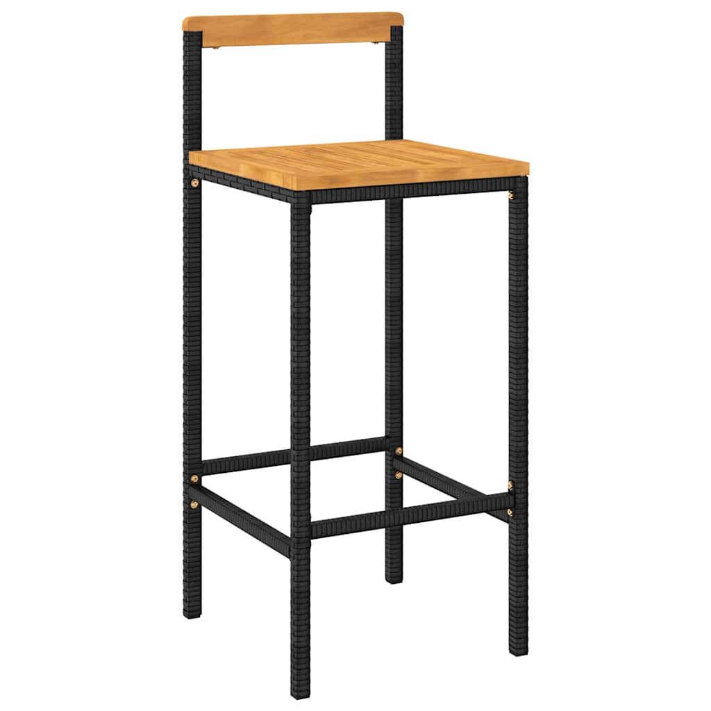 Ensemble de bar jardin 5 pcs noir poly rotin/bois massif acacia
