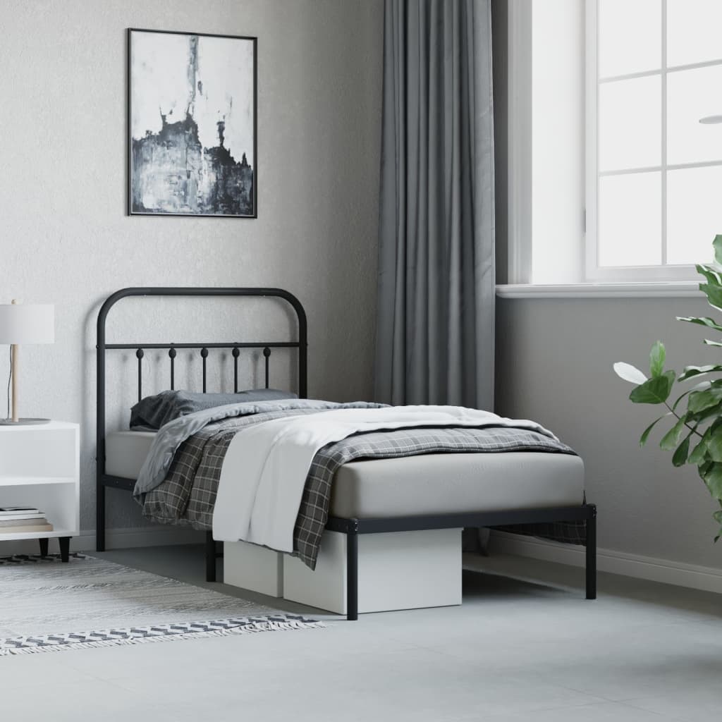 Cadre de lit métal sans matelas avec tête de lit noir 90x190 cm - XIOS
