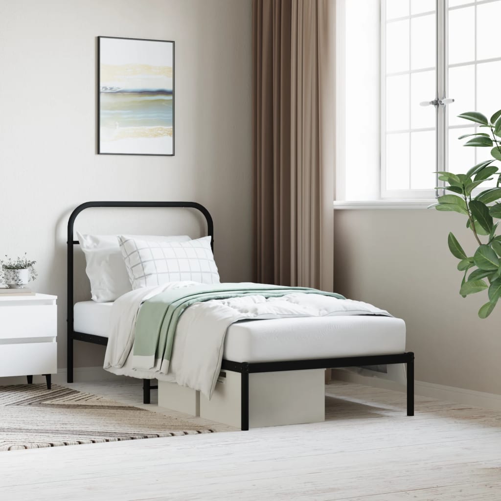 Cadre de lit métal sans matelas avec tête de lit noir 90x190 cm - XIOS