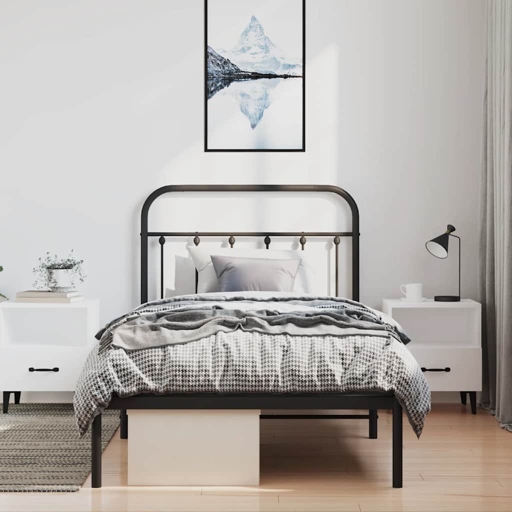 Cadre de lit métal sans matelas avec tête de lit noir 100x190cm - XIOS