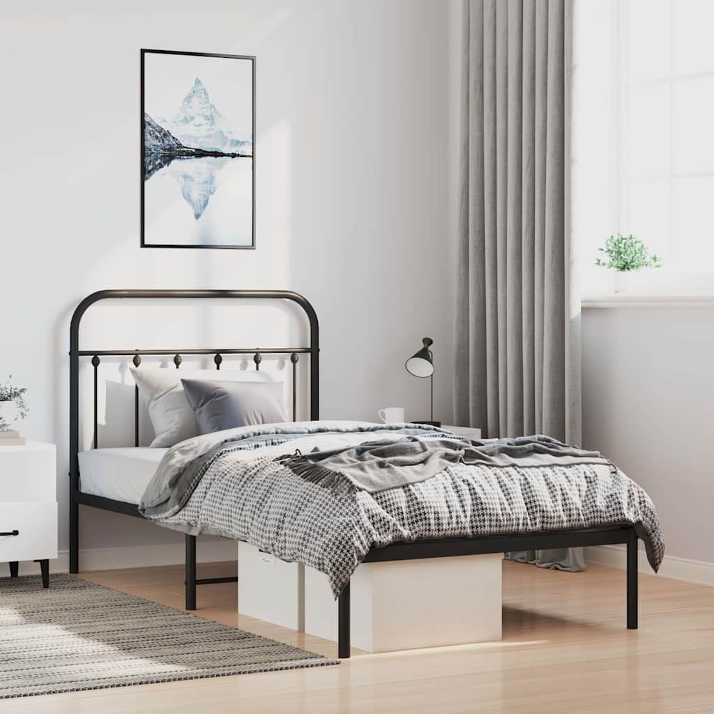 Cadre de lit métal sans matelas avec tête de lit noir 100x200cm - XIOS