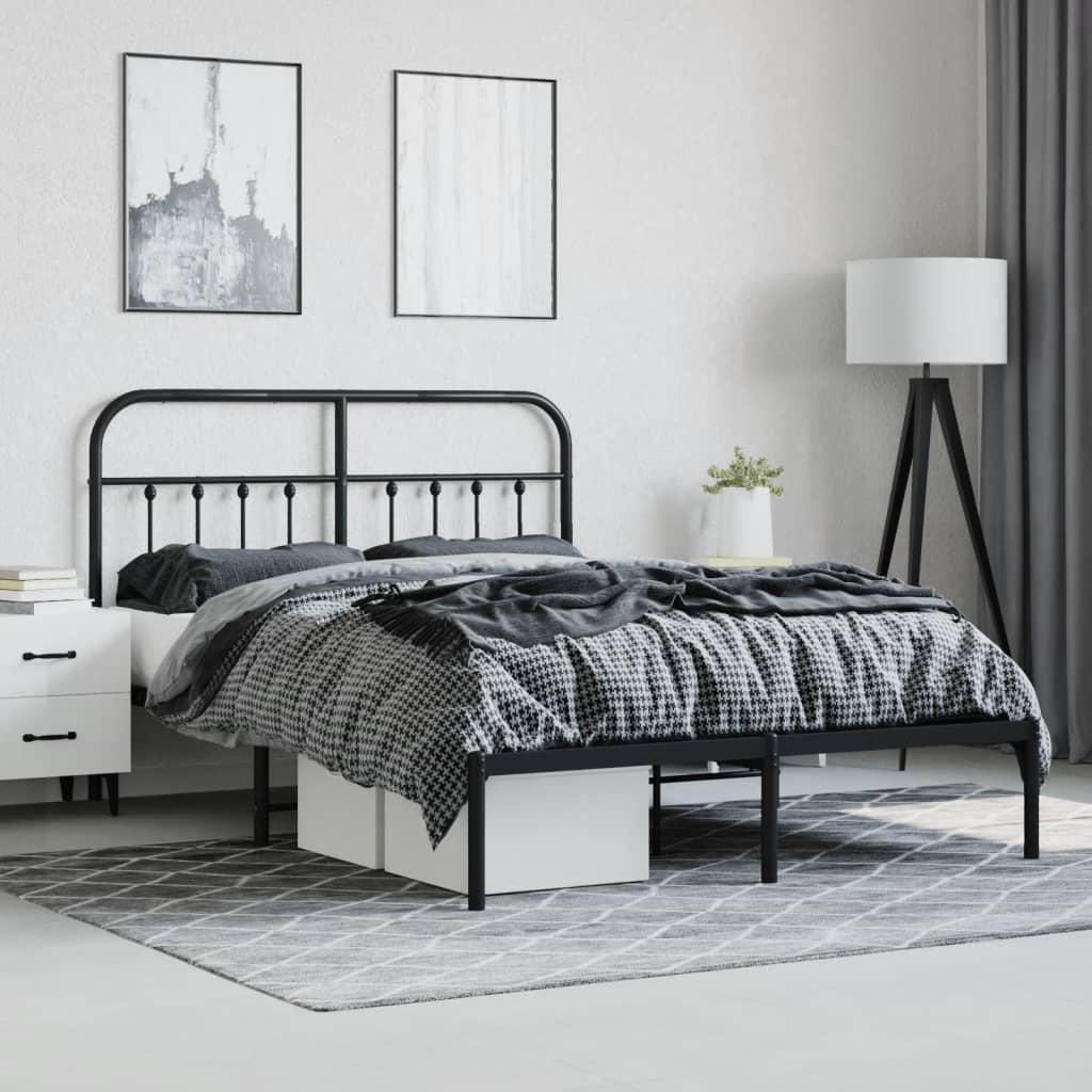 Cadre de lit métal sans matelas avec tête de lit noir 140x190cm - XIOS