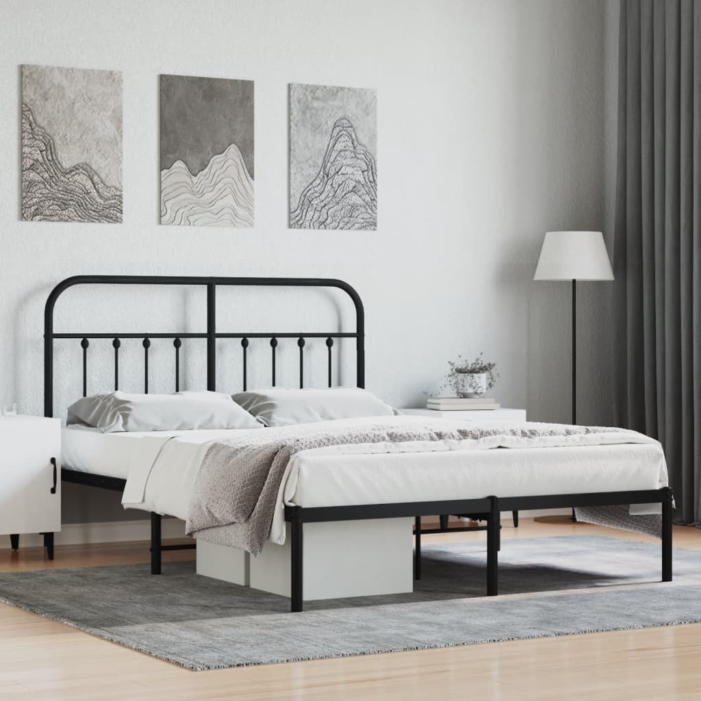 Cadre de lit métal sans matelas avec tête de lit noir 140x200cm - XIOS