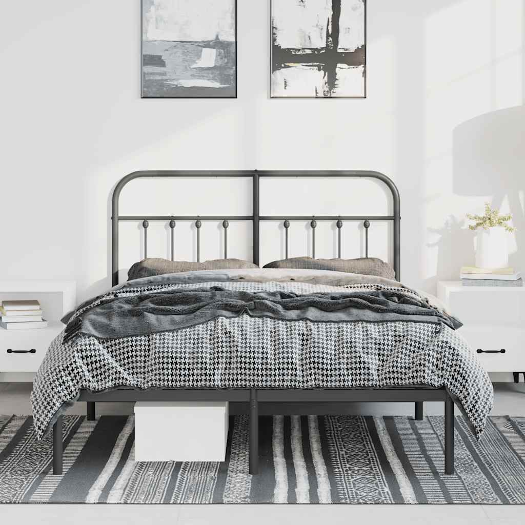 Cadre de lit métal sans matelas avec tête de lit noir 150x200cm - XIOS