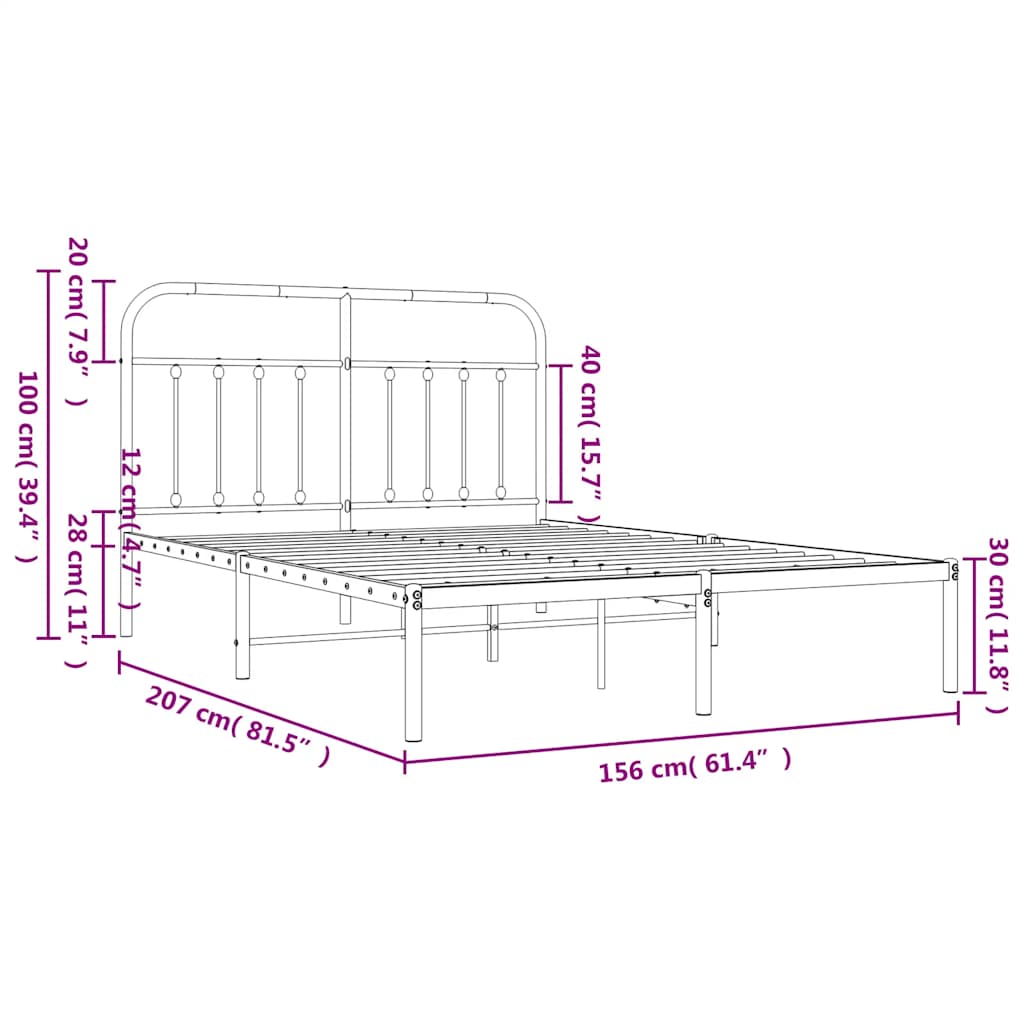 Cadre de lit métal sans matelas avec tête de lit noir 150x200cm - XIOS
