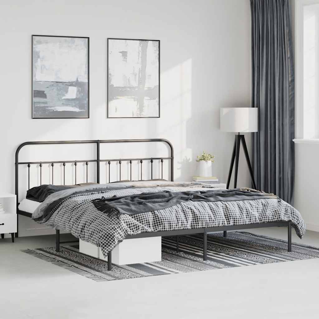 Cadre de lit métal sans matelas avec tête de lit noir 183x213cm - XIOS