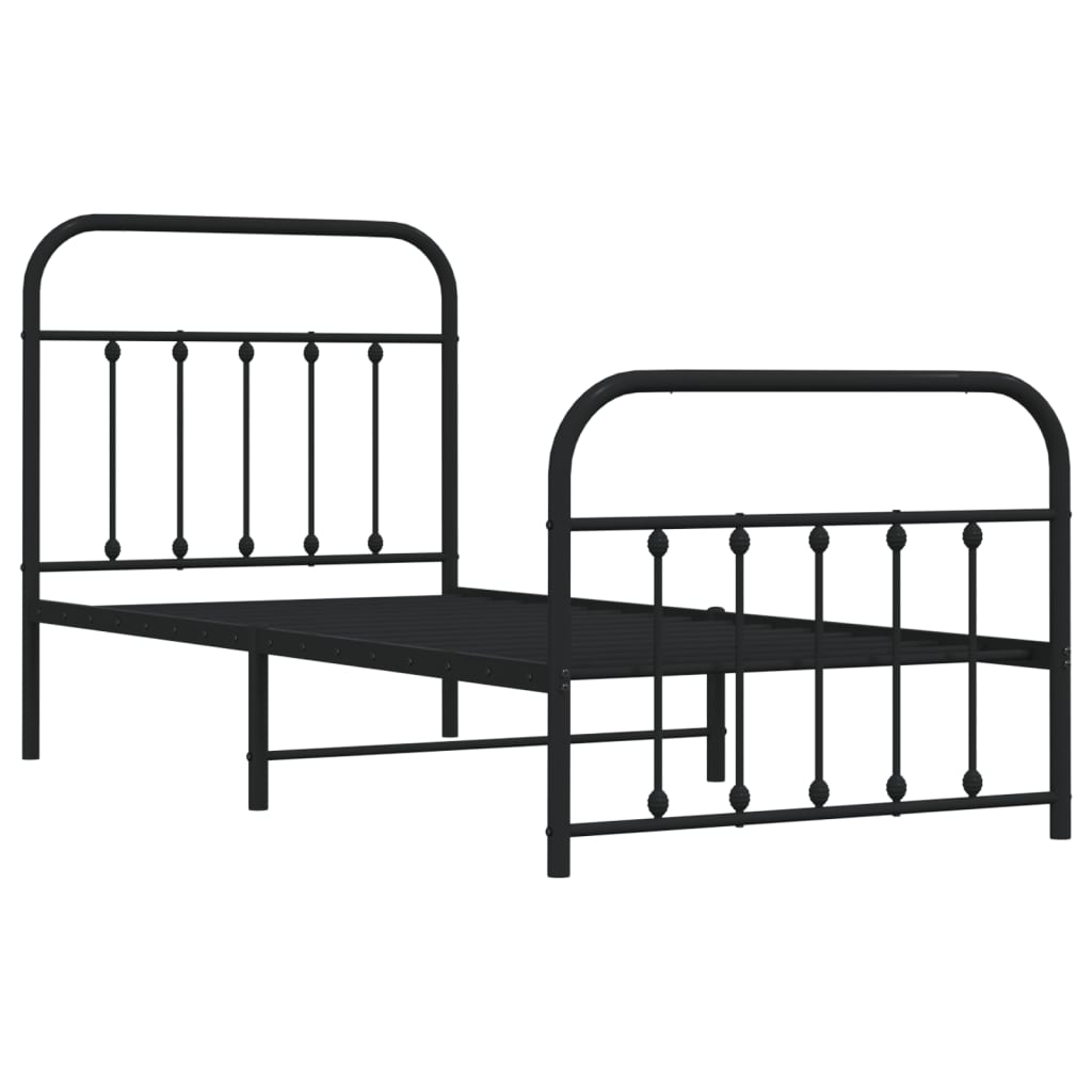 Cadre de lit métal sans matelas avec pied de lit noir 90x190 cm - XIOS