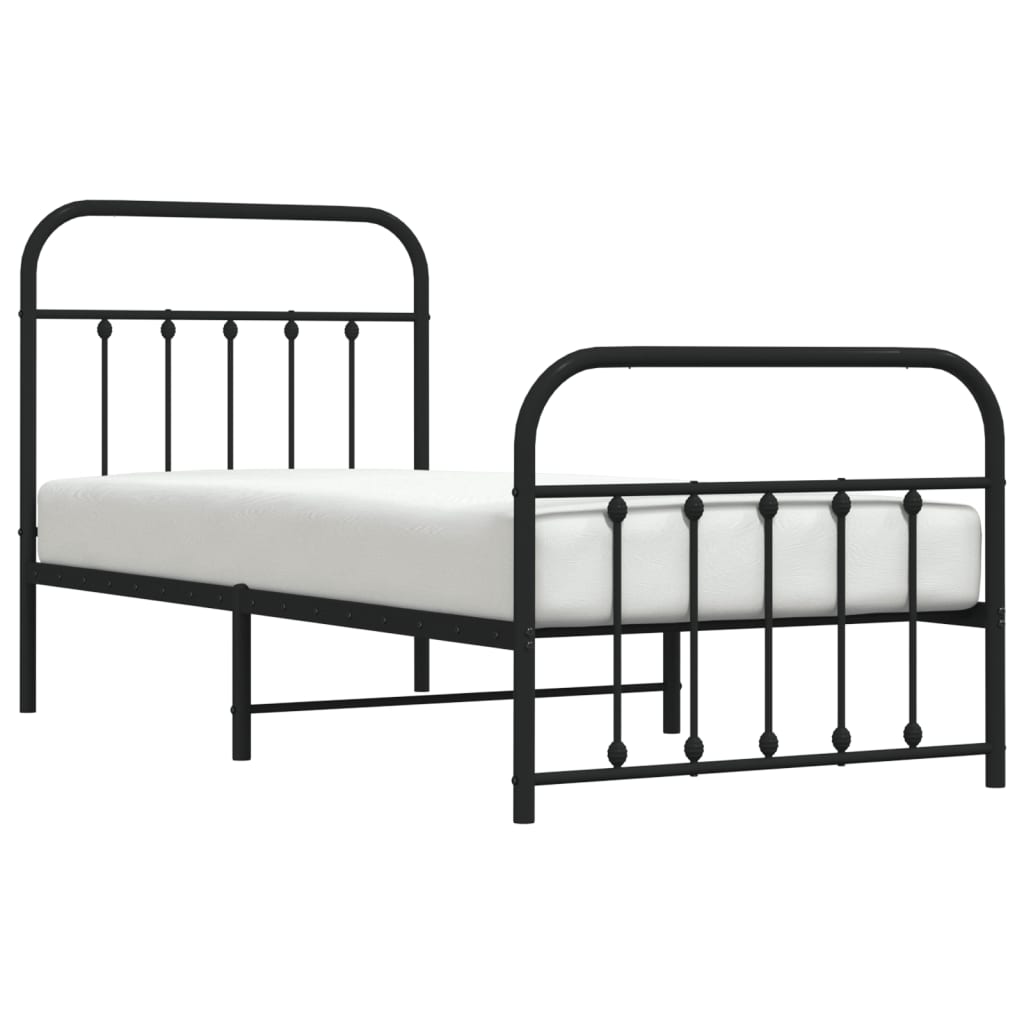 Cadre de lit métal sans matelas avec pied de lit noir 90x190 cm - XIOS