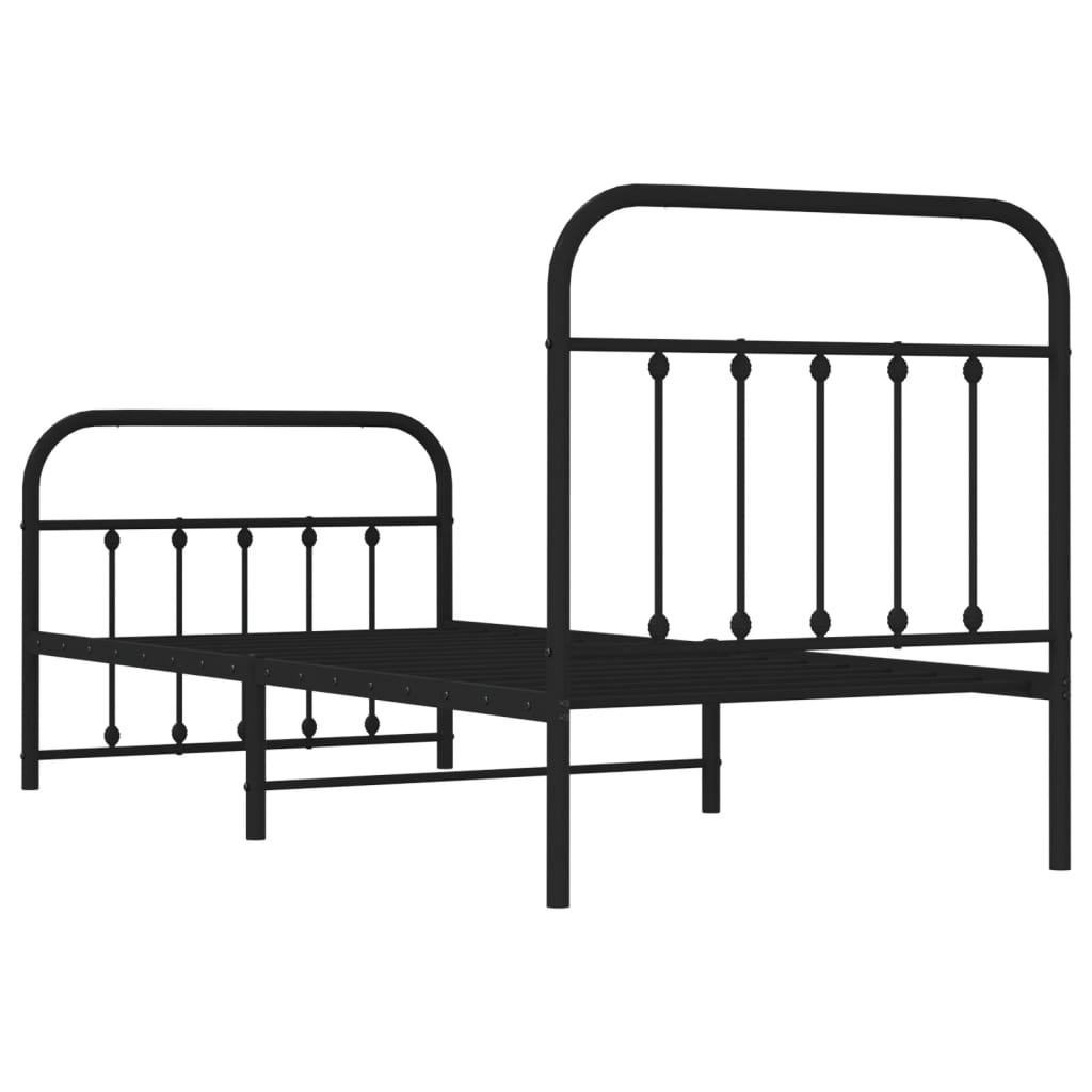 Cadre de lit métal sans matelas avec pied de lit noir 90x190 cm - XIOS