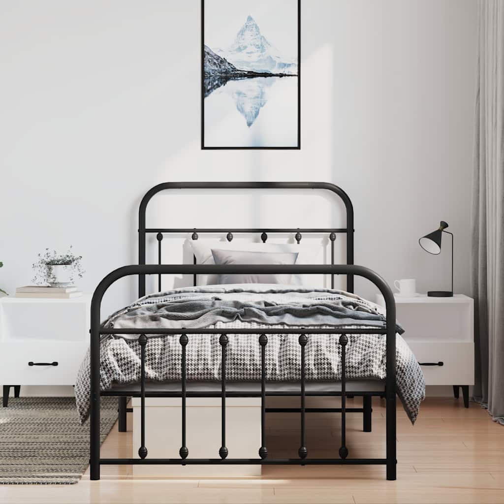 Cadre de lit métal sans matelas avec pied de lit noir 100x190cm - XIOS