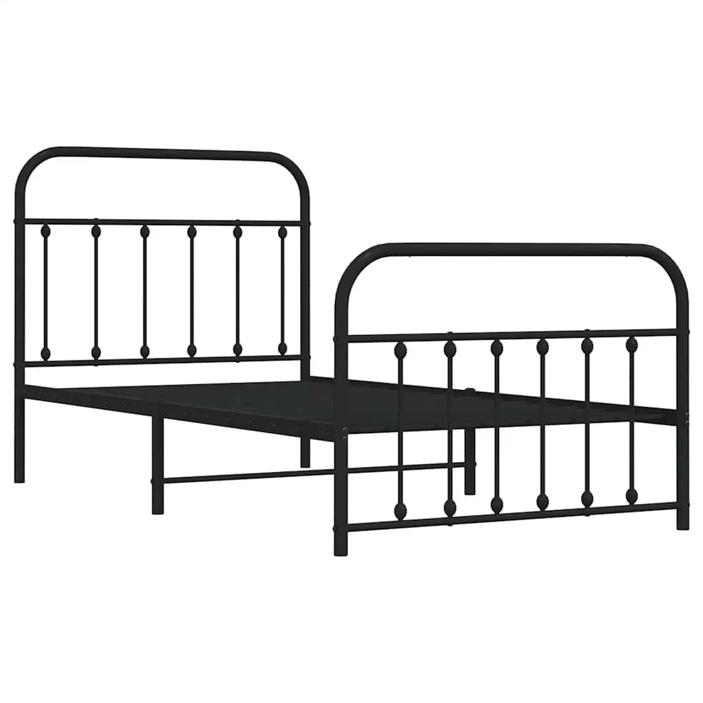 Cadre de lit métal sans matelas avec pied de lit noir 100x190cm - XIOS
