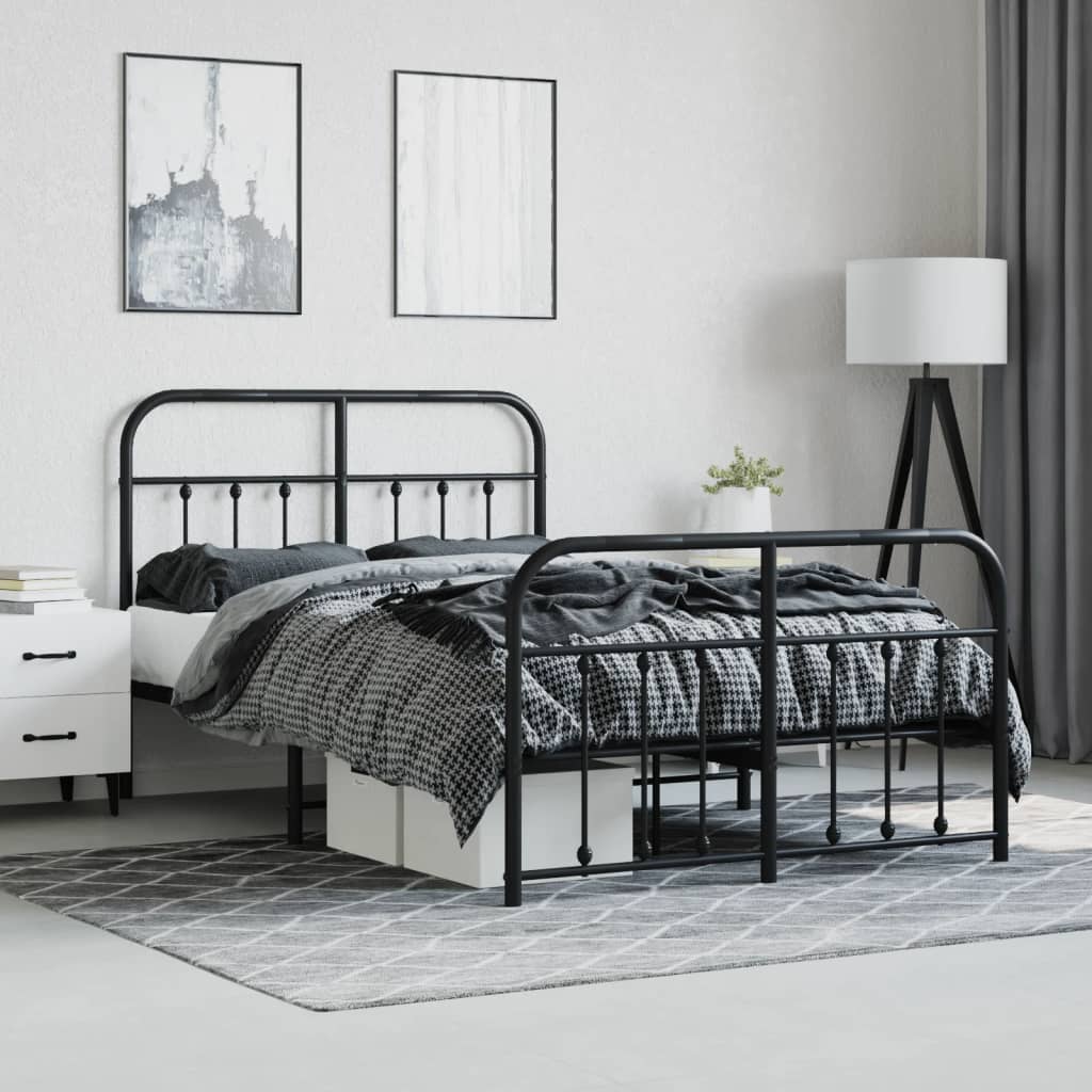 Cadre de lit métal sans matelas avec pied de lit noir 120x190cm - XIOS