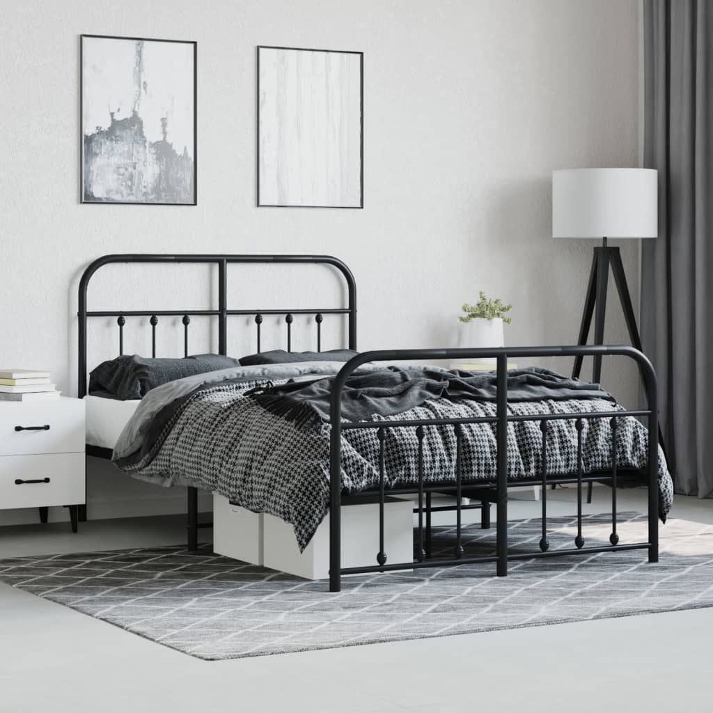 Cadre de lit métal sans matelas avec pied de lit noir 120x200cm - XIOS