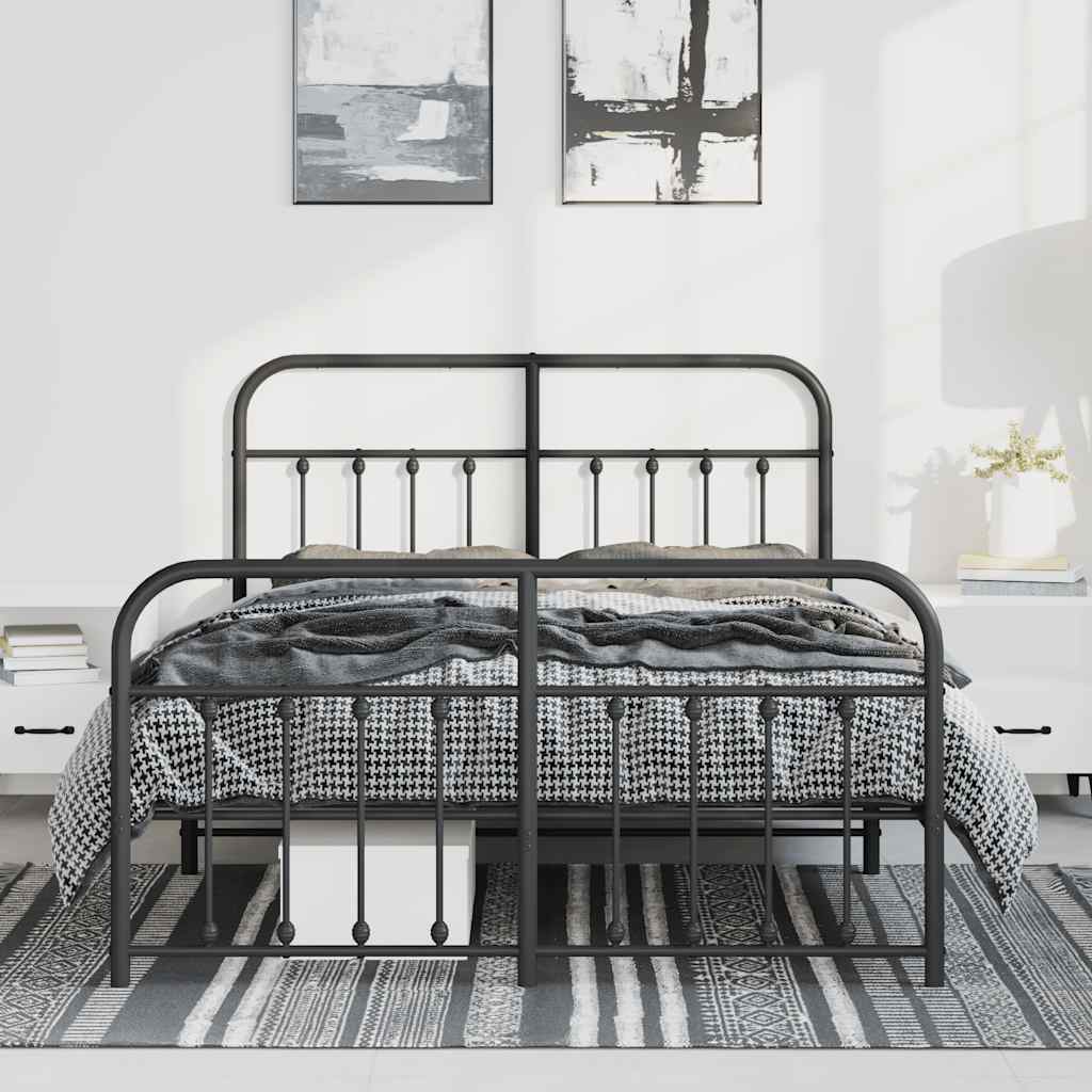 Cadre de lit métal sans matelas avec pied de lit noir 135x190cm - XIOS