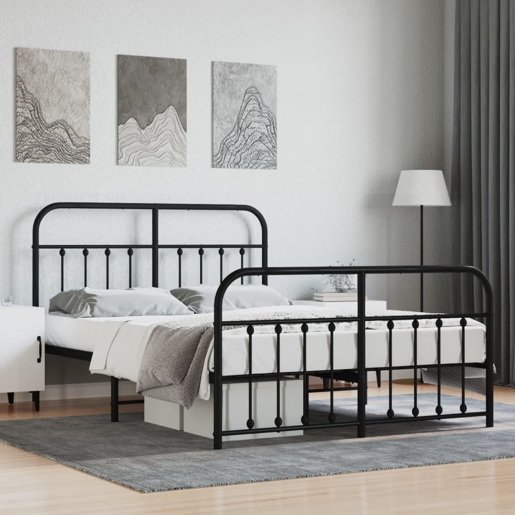 Cadre de lit métal sans matelas avec pied de lit noir 140x200cm - XIOS