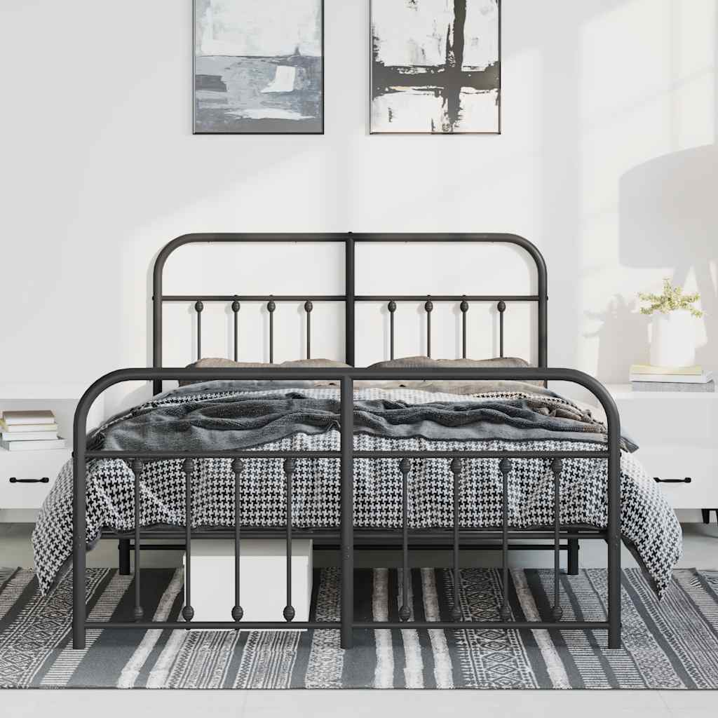Cadre de lit métal sans matelas avec pied de lit noir 150x200cm