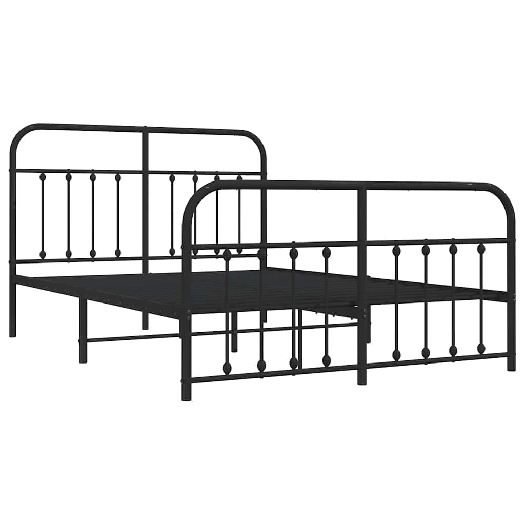 Cadre de lit métal sans matelas avec pied de lit noir 150x200cm