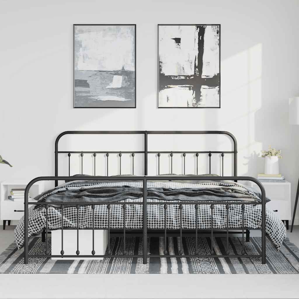 Cadre de lit métal sans matelas avec pied de lit noir 183x213cm - XIOS
