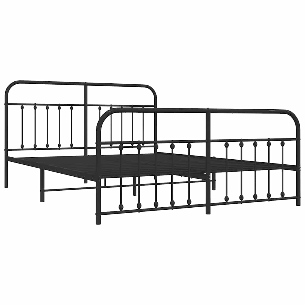 Cadre de lit métal sans matelas avec pied de lit noir 183x213cm - XIOS
