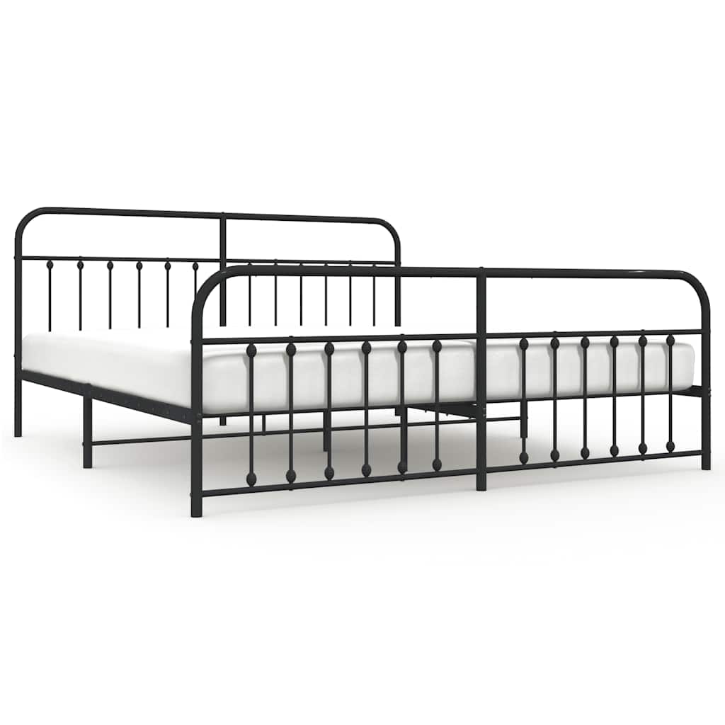 Cadre de lit métal sans matelas avec pied de lit noir 193x203cm - XIOS