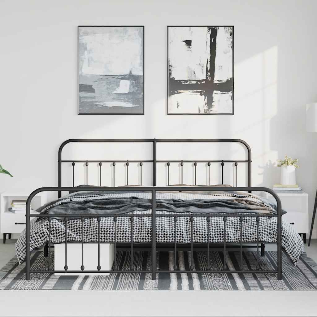 Cadre de lit métal sans matelas avec pied de lit noir 193x203cm - XIOS