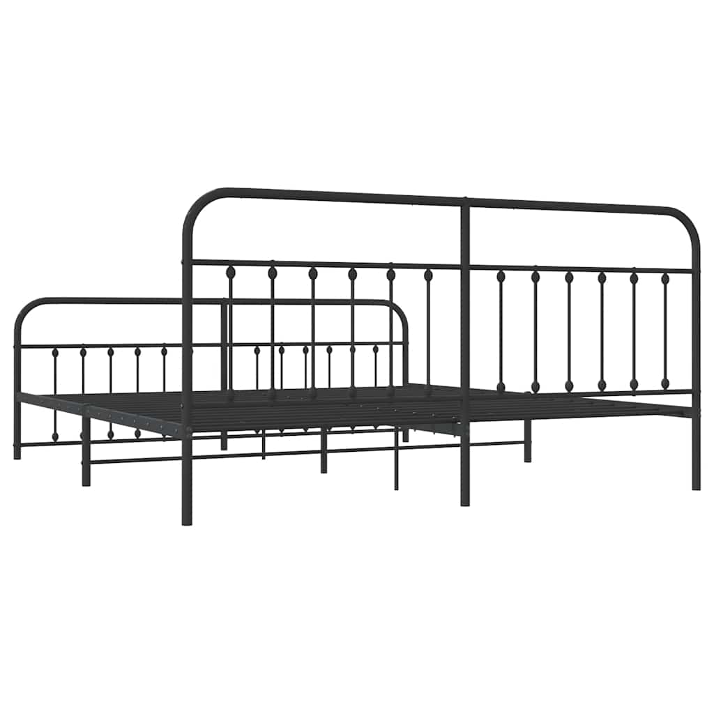 Cadre de lit métal sans matelas avec pied de lit noir 193x203cm - XIOS