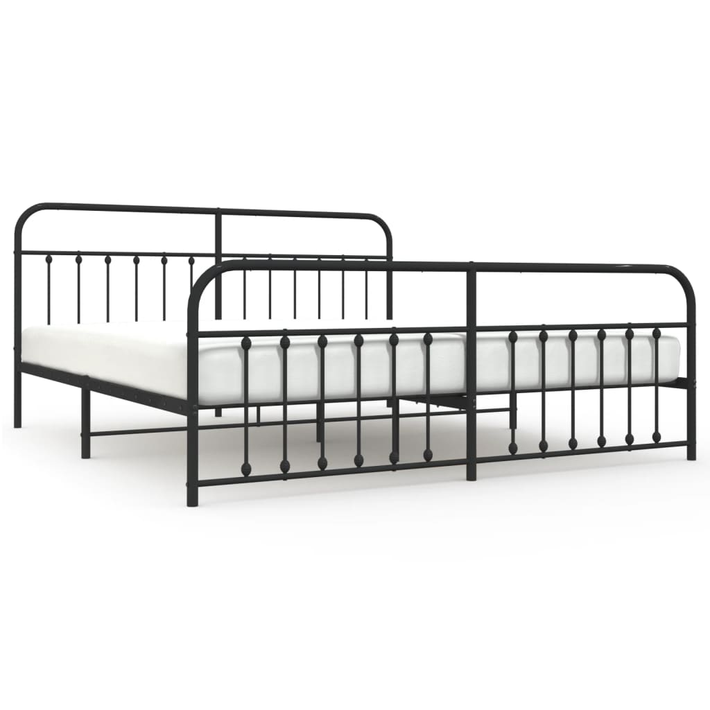 Cadre de lit métal sans matelas avec pied de lit noir 200x200cm - XIOS