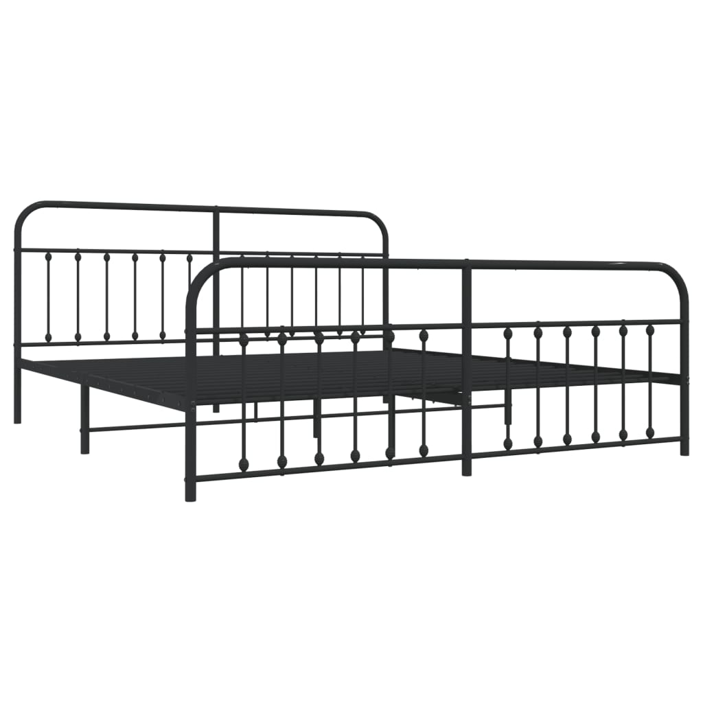 Cadre de lit métal sans matelas avec pied de lit noir 200x200cm - XIOS