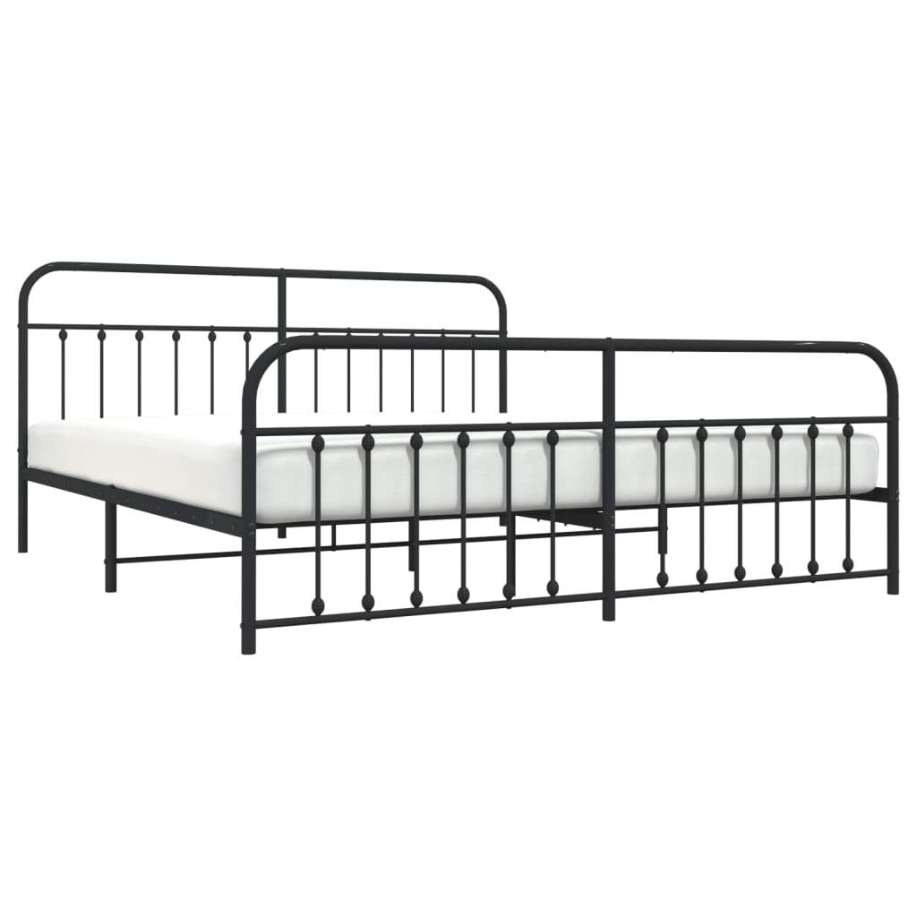 Cadre de lit métal sans matelas avec pied de lit noir 200x200cm - XIOS