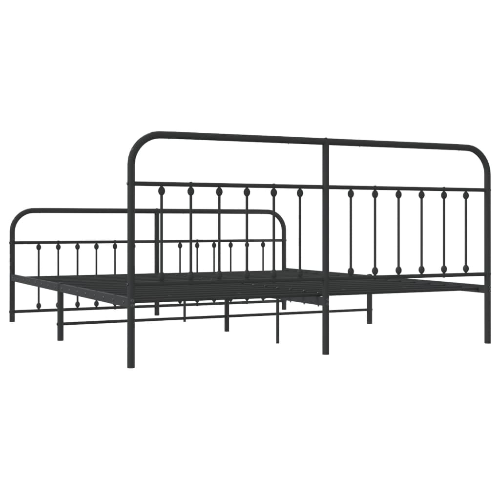 Cadre de lit métal sans matelas avec pied de lit noir 200x200cm - XIOS
