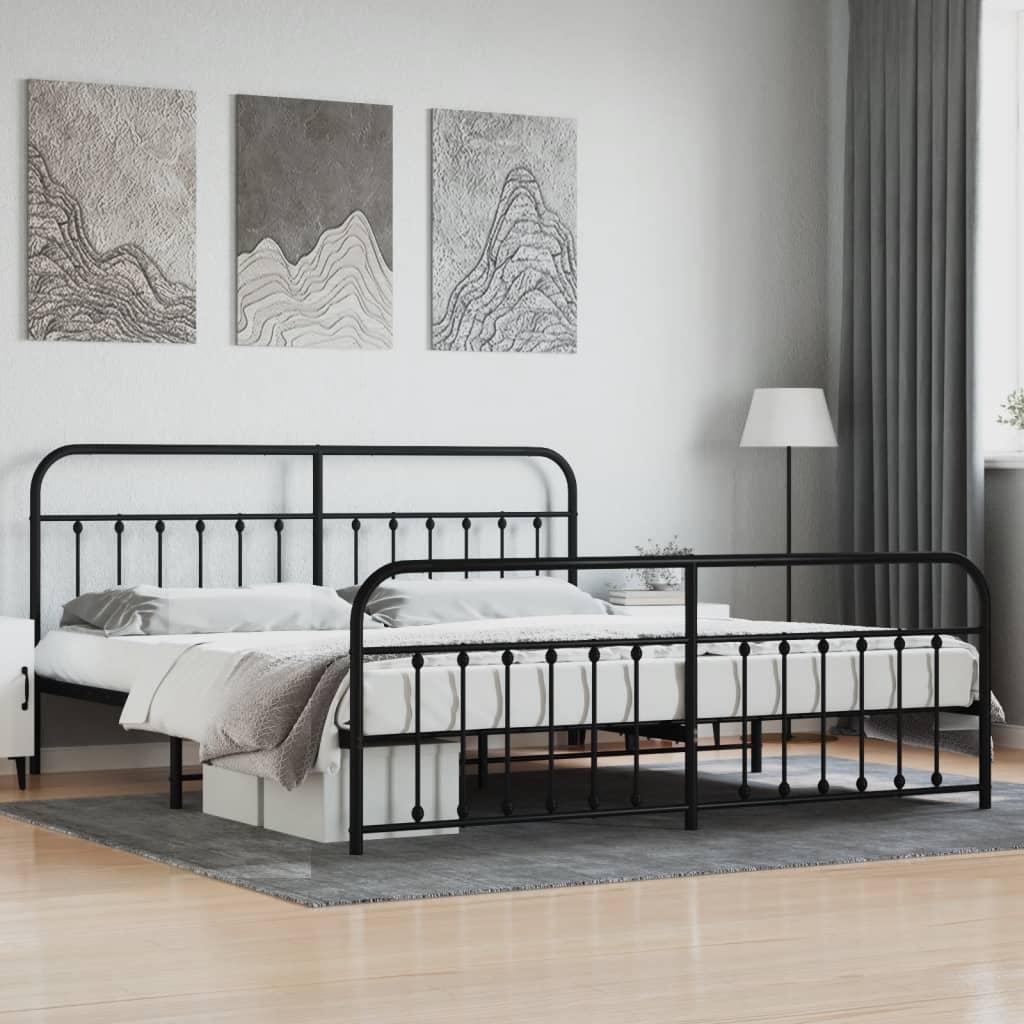 Cadre de lit métal sans matelas avec pied de lit noir 200x200cm - XIOS
