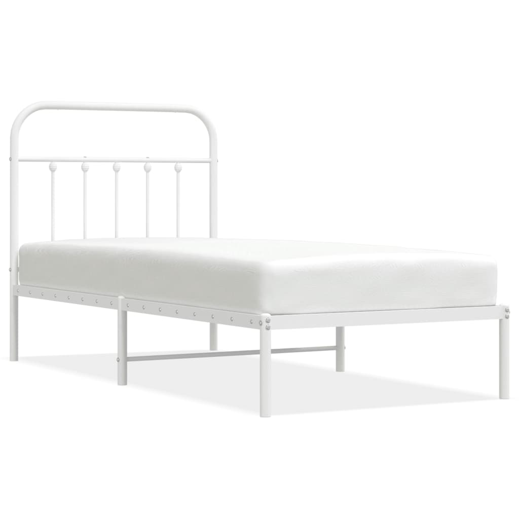 Cadre de lit métal sans matelas avec tête de lit blanc 90x190cm - XIOS
