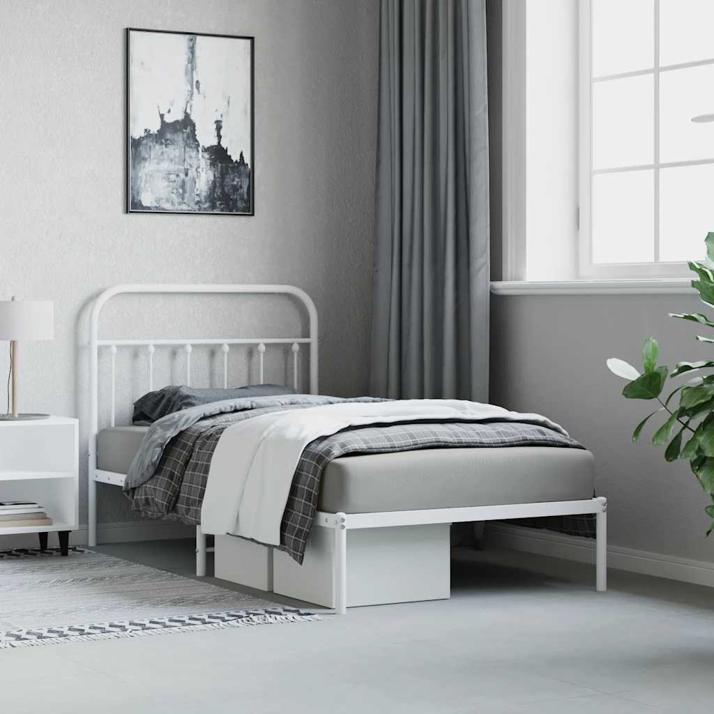 Cadre de lit métal sans matelas et tête de lit blanc 100x190 cm - XIOS