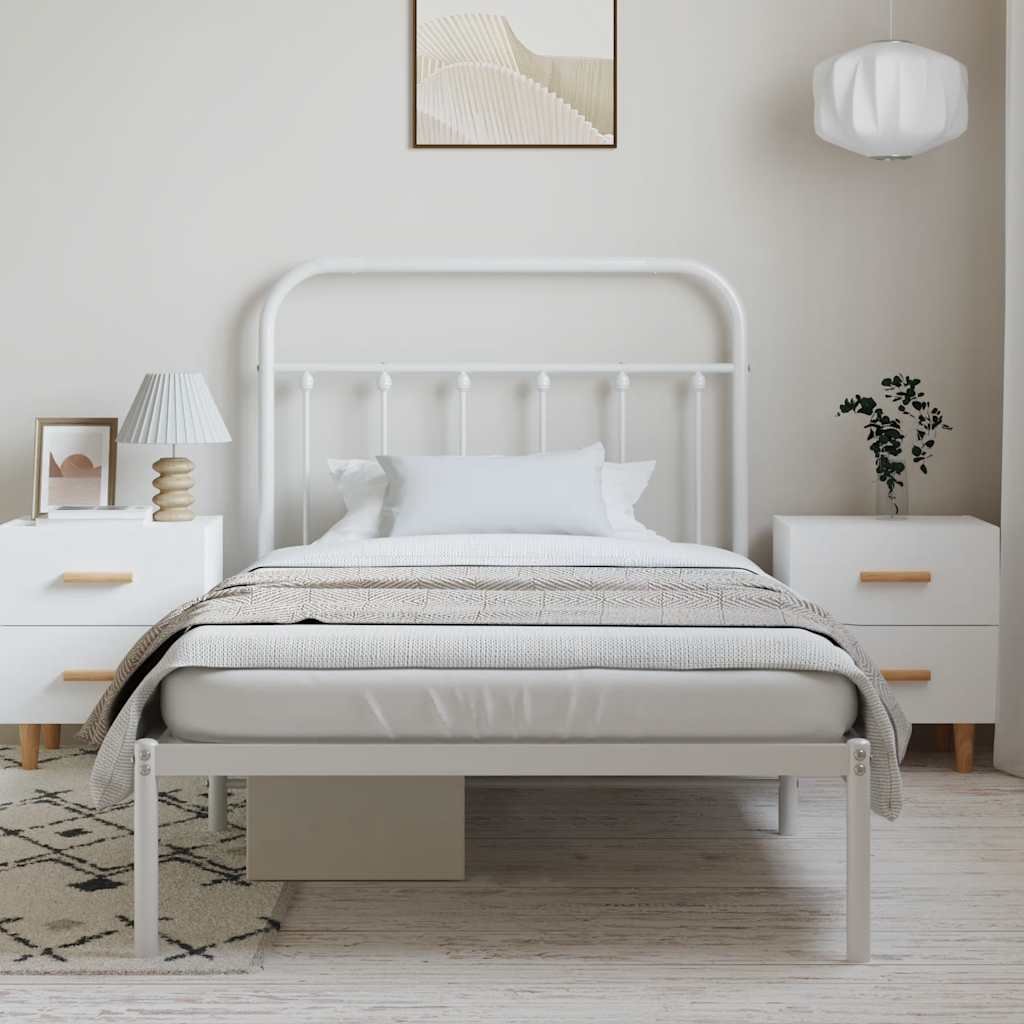 Cadre de lit métal sans matelas et tête de lit blanc 100x200 cm - XIOS