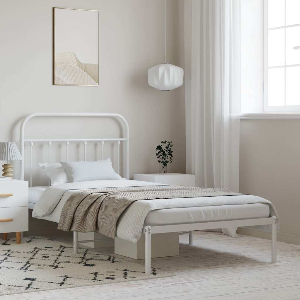 Cadre de lit métal sans matelas et tête de lit blanc 100x200 cm - XIOS