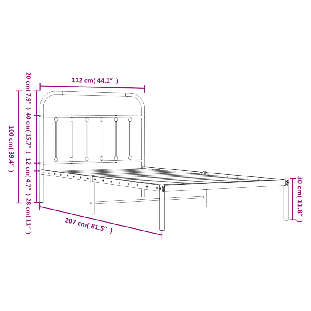 Cadre de lit métal sans matelas et tête de lit blanc 107x203 cm - XIOS