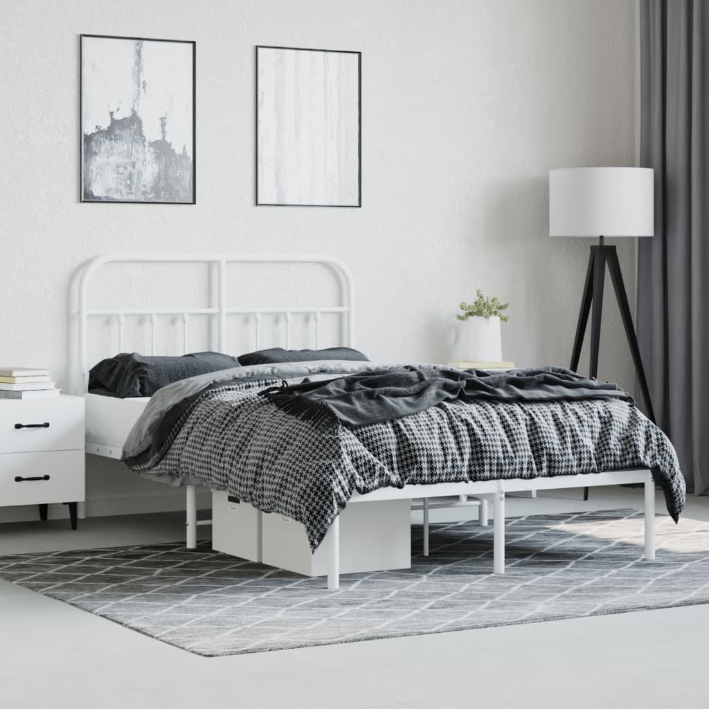 Cadre de lit métal sans matelas et tête de lit blanc 120x190 cm - XIOS