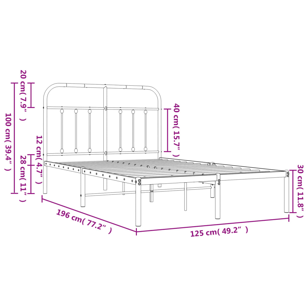 Cadre de lit métal sans matelas et tête de lit blanc 120x190 cm - XIOS
